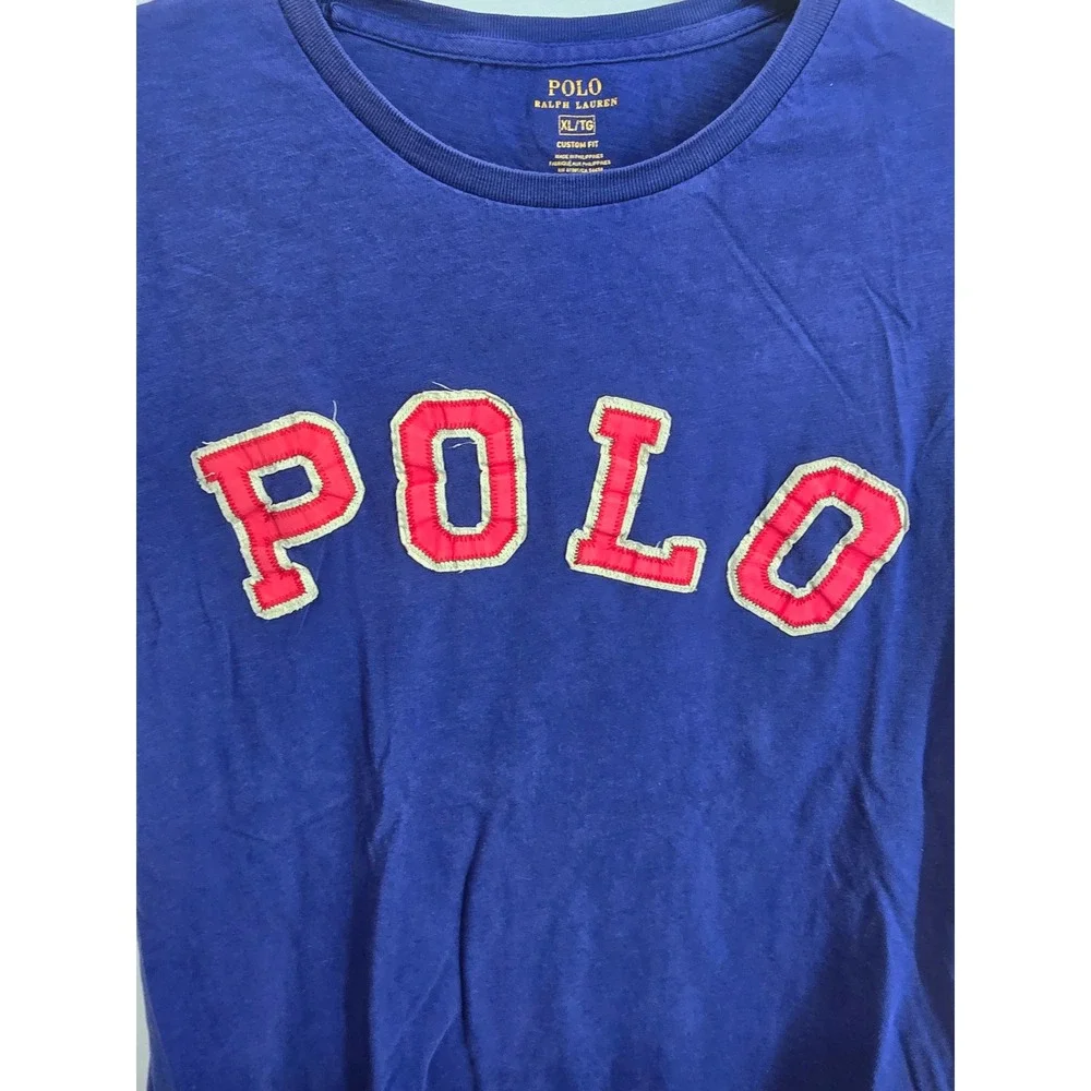 Polo Ralph Lauren Mens XL Custom Fit Navy Blue‎ T-Shirt Red Applique Logo Tee